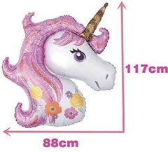 Globo unicornio color rosa con detalles en flores 115cm