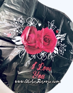 Corazón Negro con rosas I Love you 18"