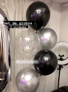 Set de Globos BLACK Silver 12” x 5 unidades