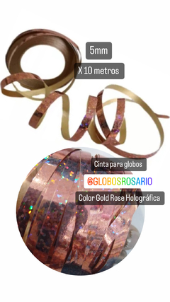 Cinta para globos Gold Rose Holografica 5mm x 10 metros
