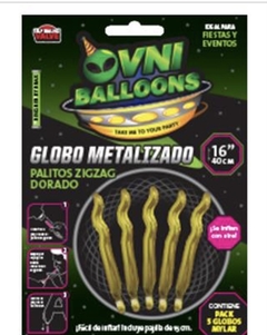 Globo Palitos zigzag Dorado 16" x 5 unidades - comprar online