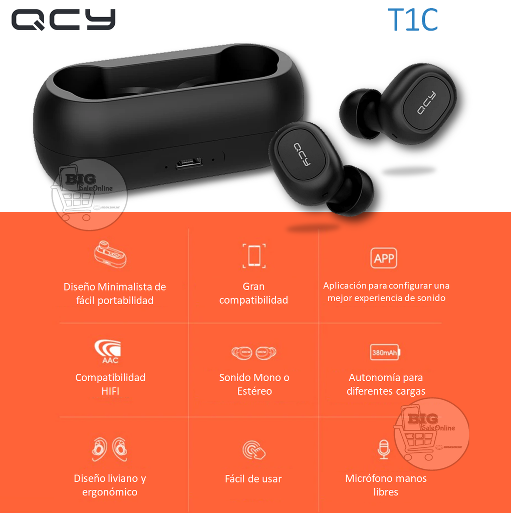 Auriculares Inalambricos Bluetooth In-Ear Qcy T1C Negro