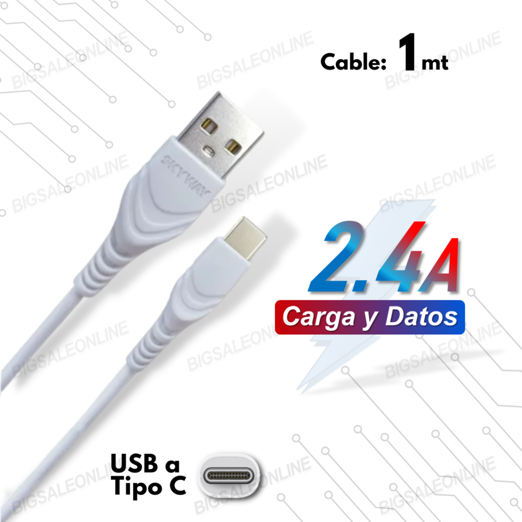 Cargador Carga Rápida Dos Usb con cable Tipo C 2.4A Tablet y Móvil