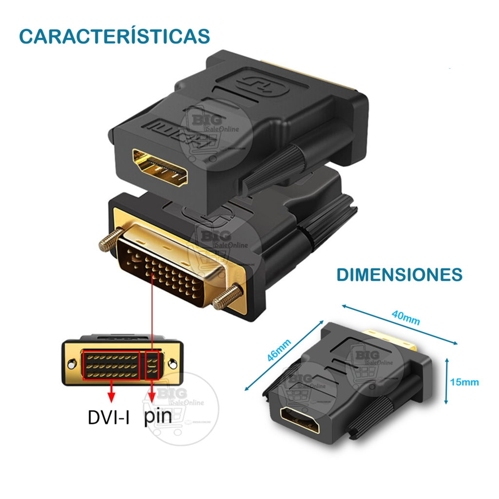 Adaptador Dvi-i A Hdmi 24+5  Conecta de Pc A Monitores HDMI