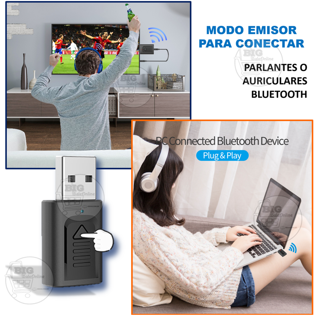 Transmisor Receptor Audio Bluetooth Adaptador Tv Pc Parlante