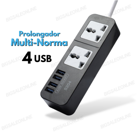 Prolongador Zapatilla Electrica Multi-Norma Universal Con 4 USB