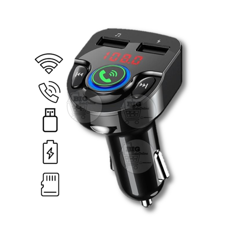 Adaptador Bluetooth de Auto Transmisor con Puertos de Carga USB SD y Manos Libre