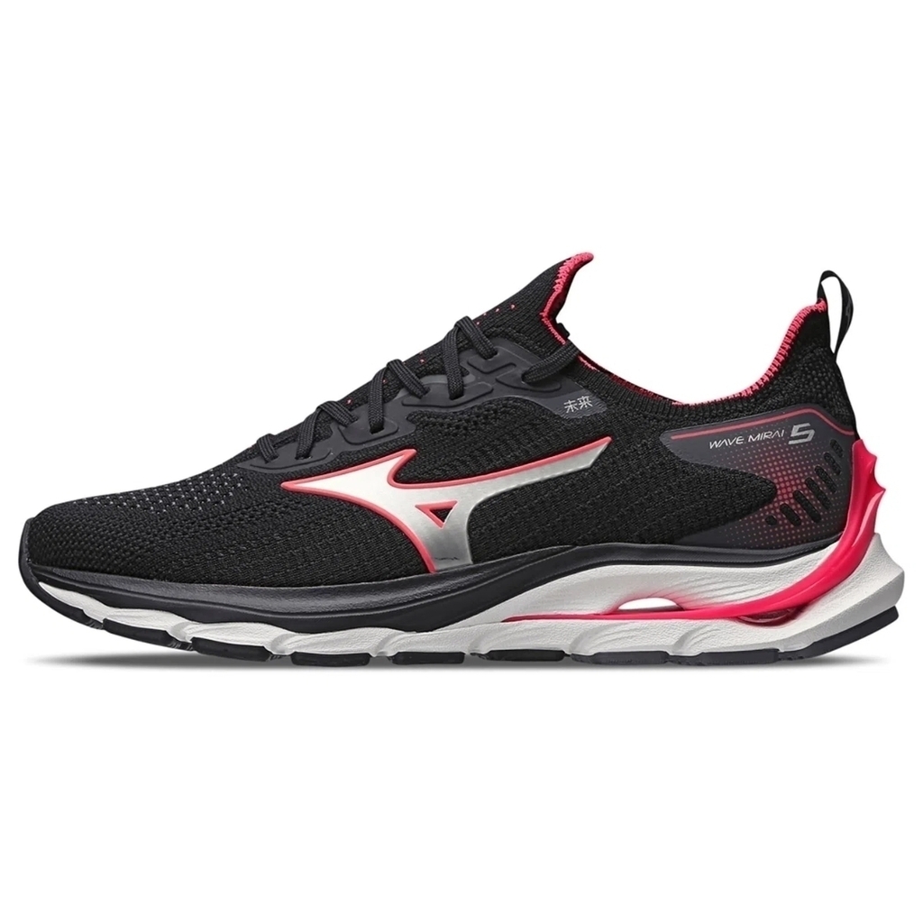 T nis Mizuno Wave Mirai 5 Preto e Rosa Feminino Corrida Academia