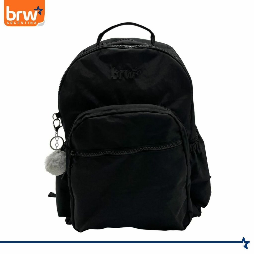 Mochilas Escolares De Pana C/ Pompon Llavero Unisex-negro