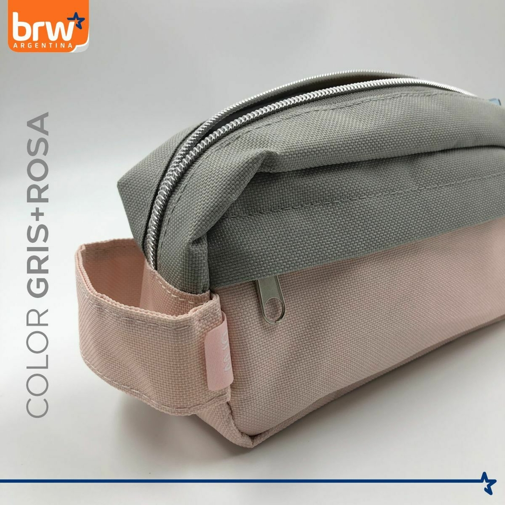 Cartuchera Estuche Neceser 2 cierres Combinaci n gris y color