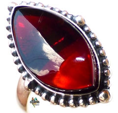 Anillo Ajustable De Ámbar Rojo & Plata 925 (AJN)