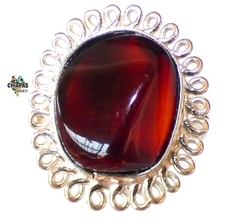 Anillo Con Ámbar Rojo & Plata Ley #6.5 (AR101) - comprar en línea