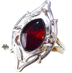 Anillo De Ámbar Rojo & Plata Ley #7.5 (AR23)