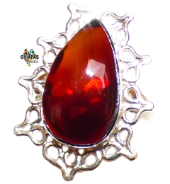 Anillo de Ámbar Rojo & Plata Ley #9 (AR18)