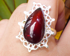 Anillo de Ámbar Rojo & Plata Ley #9 (AR18) - comprar en línea