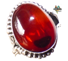 Anillo de Ámbar Rojo & Plata Ley #7.5 (AR17)