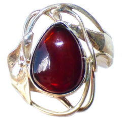 Anillo De Ámbar Rojo & Plata Ley #7.5 (AR38) - comprar en línea