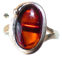 Anillo Ajustable De Ámbar Rojo & Plata Ley (AR75)