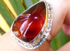 Anillo Ajustable De Ámbar Rojo & Plata Ley (FL5) - comprar en línea