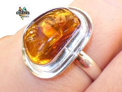 Anillo Ajustable De Plata 925 & Ámbar Cognac (CGN6)