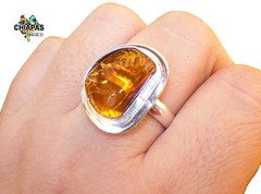 Anillo Ajustable De Plata 925 & Ámbar Cognac (CGN6) - comprar en línea