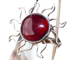 Anillo "Sol De Ámbar Rojo" & Plata Laminada