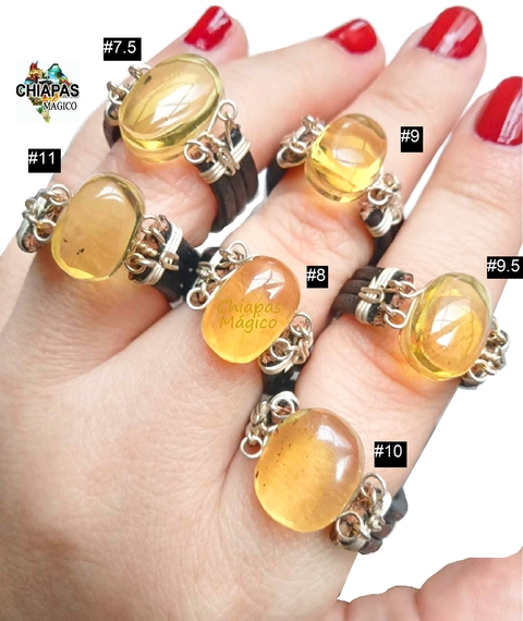 Anillo De Piel Ambar Amarillo Autentico Forma Ovalada