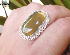 Anillo de Ámbar Verde & Plata Ley #6.5 (VD4) - comprar en línea