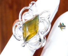 Anillo Mariposa de Plata & Ámbar Verde #5.5