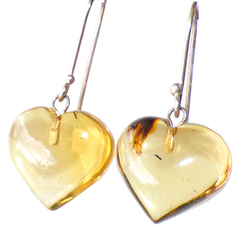 Aretes Con Corazones De Ámbar & Plata Ley (YLW)