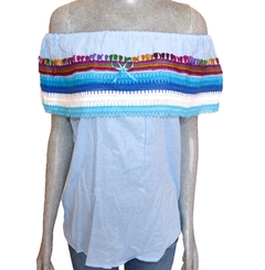 Blusa Campesina Bordada a mano Celeste (Talla S-M) - comprar en línea