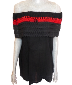 Blusa Campesina Bordada A Mano Negra #001 (Talla S/M) - comprar en línea