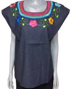 Blusa Mod011 Mezclilla/Flores #005 (M) en internet