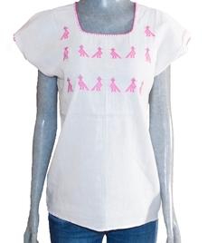 Blusa Mod014 Blanca/Aves Rosa (M)