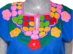 Blusa Zinacantán Azul Rey/Bolitas (S)