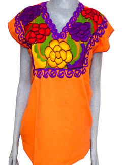 Blusa Zinacantán Naranja/Multicolor #014 (S) - comprar en línea