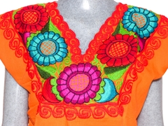 Blusa Zinacantán Naranja/Multicolor #017 (S)