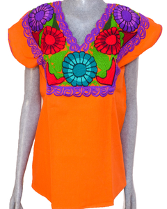 Blusa Zinacantán Naranja/Multicolor #018 (S) - comprar en línea