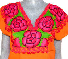 Blusa Zinacantán Naranja/Fucsia (S)