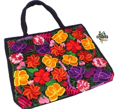 Bolsa Grande Negra Bordado Flores (BLF1)