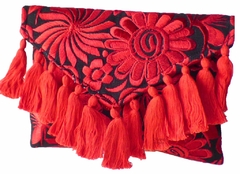 Bolsa Tipo Clutch con Pompones (Negra/Rojo)
