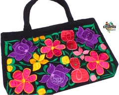 Bolsa Mediana Negra & Bordado Flores #008