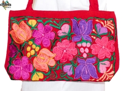 Bolsa Mediana Roja & Bordado Flores (RDM3)