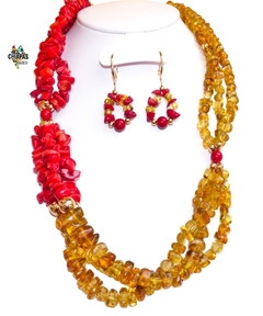 Imagen de Collar de Ámbar Auténtico & Coral en Chapa de Oro