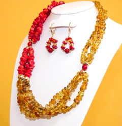 Collar de Ámbar Auténtico & Coral en Chapa de Oro - tienda en línea