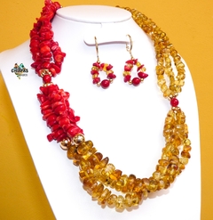 Collar de Ámbar Auténtico & Coral en Chapa de Oro