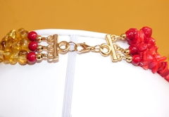 Collar de Ámbar Auténtico & Coral en Chapa de Oro - comprar en línea