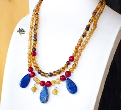 Collar Doble con Esferas de Ámbar Auténtico & Gotas de Lapislázuli en internet
