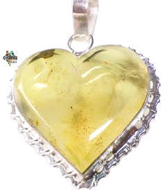 Dije Corazón De Ámbar Amarillo Verdoso & Plata Ley (VJN10)