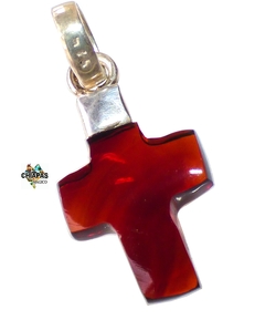 Dije Cruz De Ámbar Rojo Y Plata Ley (AR2)